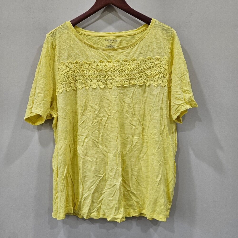 Talbots Womens Short Sleeve Lacey T-Shirt Plus Size 2X Yellow Cotton Blend Soft